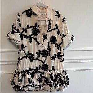 Sofie The Label Black and Cream Floral Ruffle Mini Dress
